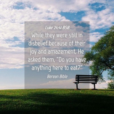 Picture 04 - Luke 24:41 BSB - While they were still in disbelief because of - Bible Verse Picture