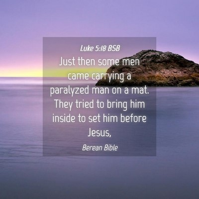 Picture 04 - Luke 5:18 BSB - Just then some men came carrying a paralyzed man - Bible Verse Picture