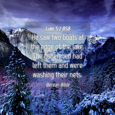 Picture 04 - Luke 5:2 BSB - He saw two boats at the edge of the lake. The - Bible Verse Picture