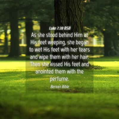 Picture 04 - Luke 7:38 BSB - As she stood behind Him at His feet weeping, she - Bible Verse Picture