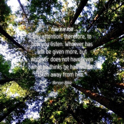 Picture 04 - Luke 8:18 BSB - Pay attention, therefore, to how you listen. - Bible Verse Picture