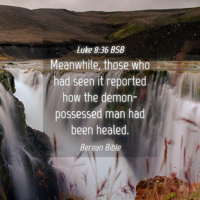 Picture 04 - Luke 8:36 BSB - Meanwhile, those who had seen it reported how the - Bible Verse Picture