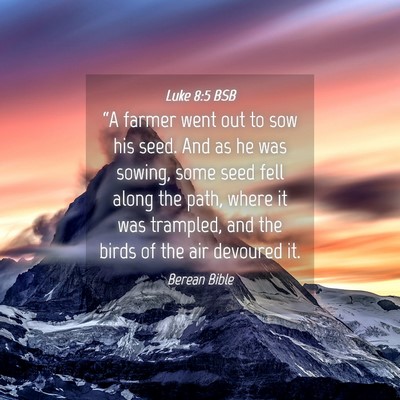 Picture 04 - Luke 8:5 BSB - “A farmer went out to sow his seed. And as he - Bible Verse Picture