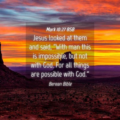 Picture 04 - Mark 10:27 BSB - Jesus looked at them and said, “With man this - Bible Verse Picture