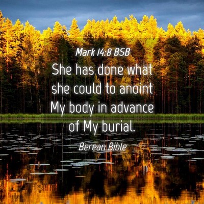 Picture 04 - Mark 14:8 BSB - She has done what she could to anoint My body in - Bible Verse Picture
