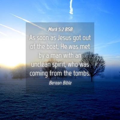 Picture 04 - Mark 5:2 BSB - As soon as Jesus got out of the boat, He was met - Bible Verse Picture