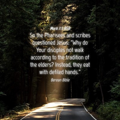Picture 04 - Mark 7:5 BSB - So the Pharisees and scribes questioned Jesus: - Bible Verse Picture