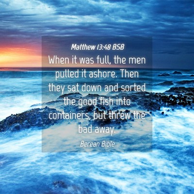 Picture 04 - Matthew 13:48 BSB - When it was full, the men pulled it ashore. Then - Bible Verse Picture