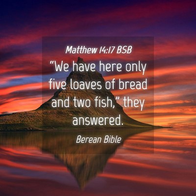 Picture 04 - Matthew 14:17 BSB - “We have here only five loaves of bread and two - Bible Verse Picture
