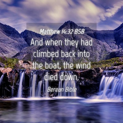 Picture 04 - Matthew 14:32 BSB - And when they had climbed back into the boat, the - Bible Verse Picture