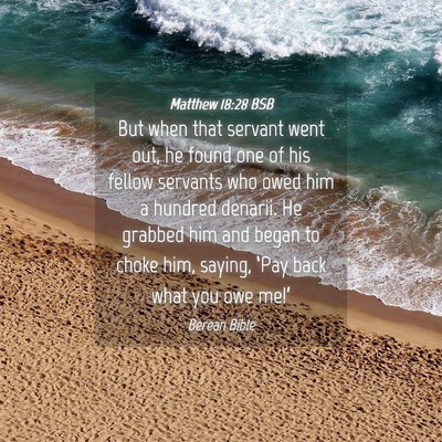 Picture 04 - Matthew 18:28 BSB - But when that servant went out, he found one of - Bible Verse Picture