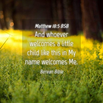 Picture 04 - Matthew 18:5 BSB - And whoever welcomes a little child like this in - Bible Verse Picture