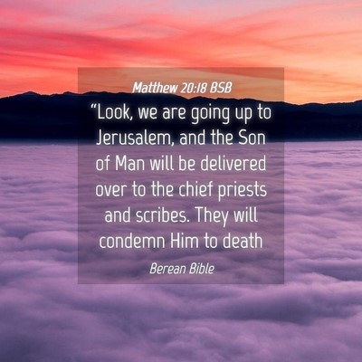 Picture 04 - Matthew 20:18 BSB - “Look, we are going up to Jerusalem, and the - Bible Verse Picture
