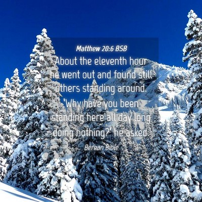 Picture 04 - Matthew 20:6 BSB - About the eleventh hour he went out and found - Bible Verse Picture