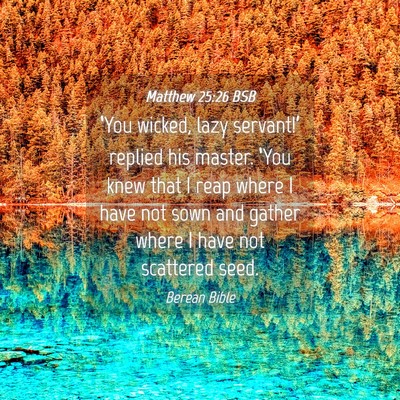 Picture 04 - Matthew 25:26 BSB - ‘You wicked, lazy servant!’ replied his - Bible Verse Picture