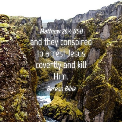 Picture 04 - Matthew 26:4 BSB - and they conspired to arrest Jesus covertly and - Bible Verse Picture