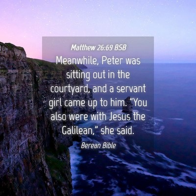Picture 04 - Matthew 26:69 BSB - Meanwhile, Peter was sitting out in the - Bible Verse Picture