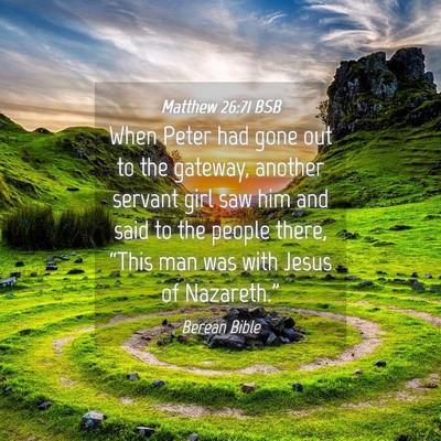 Picture 04 - Matthew 26:71 BSB - When Peter had gone out to the gateway, another - Bible Verse Picture