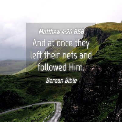 Picture 04 - Matthew 4:20 BSB - And at once they left their nets and followed - Bible Verse Picture