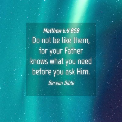Picture 04 - Matthew 6:8 BSB - Do not be like them, for your Father knows what - Bible Verse Picture
