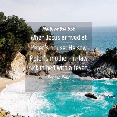 Picture 04 - Matthew 8:14 BSB - When Jesus arrived at Peter’s house, He saw - Bible Verse Picture