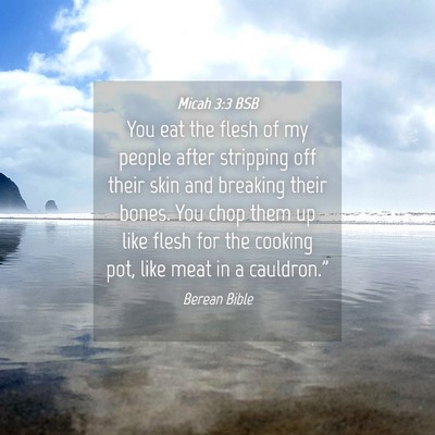 Picture 04 - Micah 3:3 BSB - You eat the flesh of my people after stripping - Bible Verse Picture