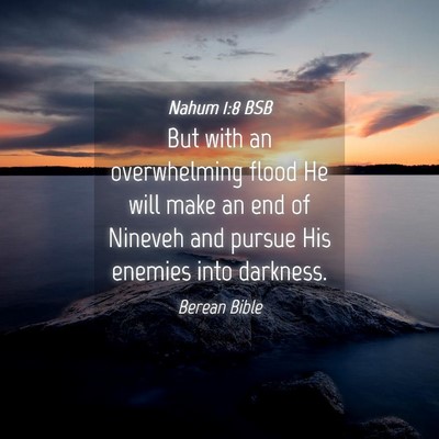 Picture 04 - Nahum 1:8 BSB - But with an overwhelming flood He will make an - Bible Verse Picture