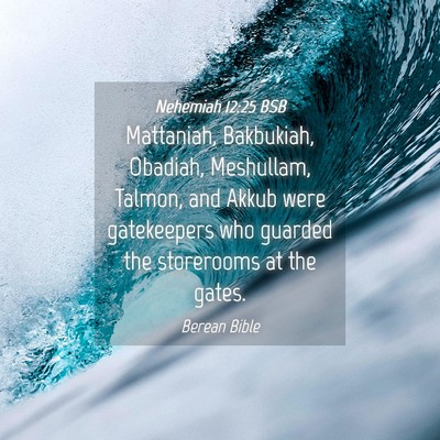 Picture 04 - Nehemiah 12:25 BSB - Mattaniah, Bakbukiah, Obadiah, Meshullam, Talmon, - Bible Verse Picture