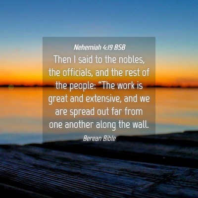 Picture 04 - Nehemiah 4:19 BSB - Then I said to the nobles, the officials, and the - Bible Verse Picture