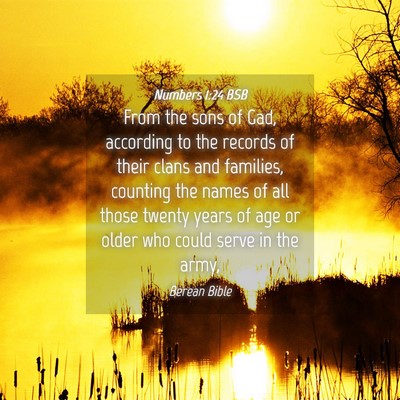 Picture 04 - Numbers 1:24 BSB - From the sons of Gad, according to the records of - Bible Verse Picture