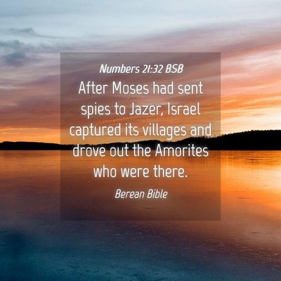 Picture 04 - Numbers 21:32 BSB - After Moses had sent spies to Jazer, Israel - Bible Verse Picture