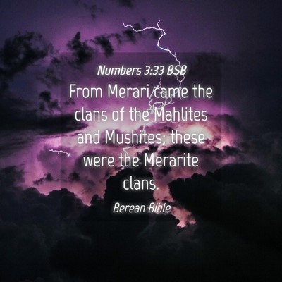 Picture 04 - Numbers 3:33 BSB - From Merari came the clans of the Mahlites and - Bible Verse Picture