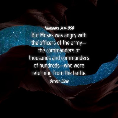 Picture 04 - Numbers 31:14 BSB - But Moses was angry with the officers of the - Bible Verse Picture