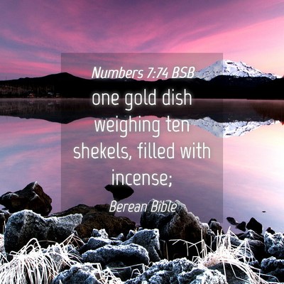 Picture 04 - Numbers 7:74 BSB - one gold dish weighing ten shekels, filled with - Bible Verse Picture