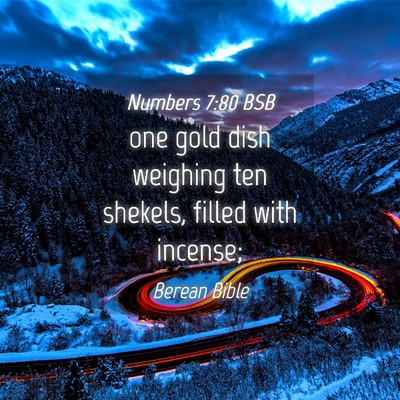 Picture 04 - Numbers 7:80 BSB - one gold dish weighing ten shekels, filled with - Bible Verse Picture