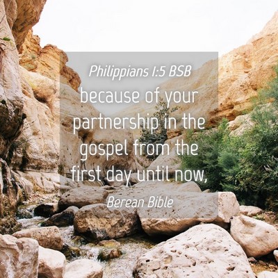 Picture 04 - Philippians 1:5 BSB - because of your partnership in the gospel from - Bible Verse Picture