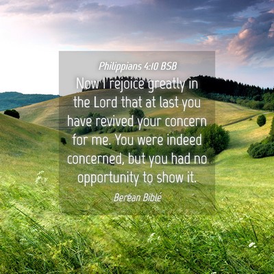 Picture 04 - Philippians 4:10 BSB - Now I rejoice greatly in the Lord that at last - Bible Verse Picture