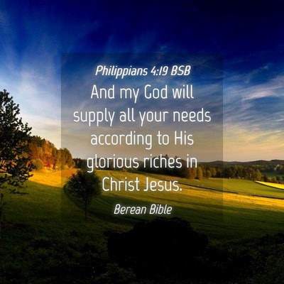 Picture 04 - Philippians 4:19 BSB - And my God will supply all your needs according - Bible Verse Picture