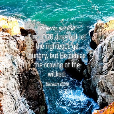 Picture 04 - Proverbs 10:3 BSB - The LORD does not let the righteous go hungry, - Bible Verse Picture