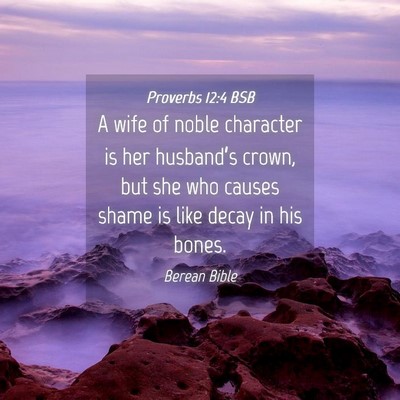 Picture 04 - Proverbs 12:4 BSB - A wife of noble character is her husband’s - Bible Verse Picture