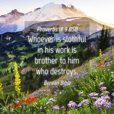 Picture 04 - Proverbs 18:9 BSB - Whoever is slothful in his work is brother to him - Bible Verse Picture