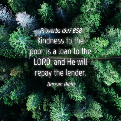 Picture 04 - Proverbs 19:17 BSB - Kindness to the poor is a loan to the LORD, and - Bible Verse Picture