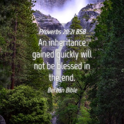Picture 04 - Proverbs 20:21 BSB - An inheritance gained quickly will not be blessed - Bible Verse Picture