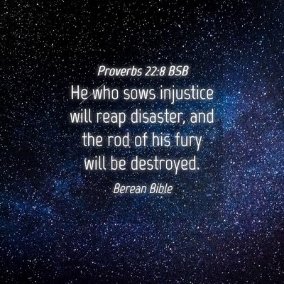 Picture 04 - Proverbs 22:8 BSB - He who sows injustice will reap disaster, and the - Bible Verse Picture