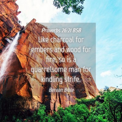 Picture 04 - Proverbs 26:21 BSB - Like charcoal for embers and wood for fire, so is - Bible Verse Picture