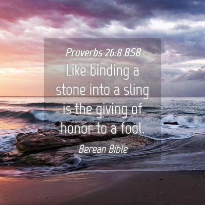 Picture 04 - Proverbs 26:8 BSB - Like binding a stone into a sling is the giving - Bible Verse Picture