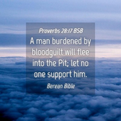 Picture 04 - Proverbs 28:17 BSB - A man burdened by bloodguilt will flee into the - Bible Verse Picture