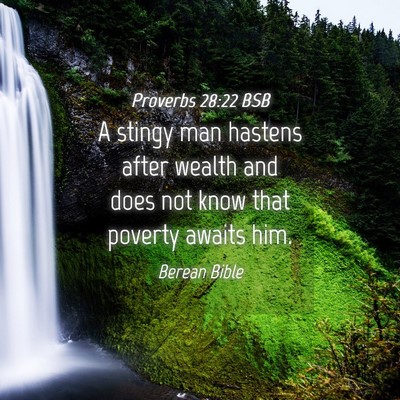 Picture 04 - Proverbs 28:22 BSB - A stingy man hastens after wealth and does not - Bible Verse Picture