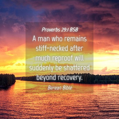 Picture 04 - Proverbs 29:1 BSB - A man who remains stiff-necked after much reproof - Bible Verse Picture