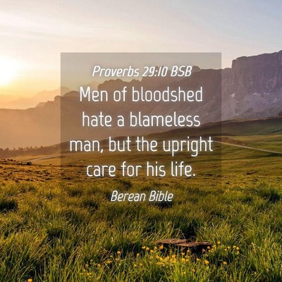 Picture 04 - Proverbs 29:10 BSB - Men of bloodshed hate a blameless man, but the - Bible Verse Picture